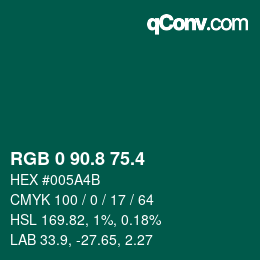 カラーコード: RGB 0 90.8 75.4 | qconv.com