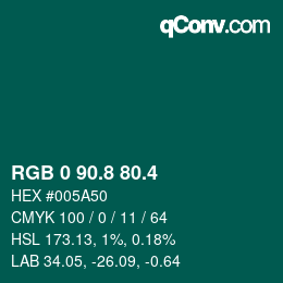 カラーコード: RGB 0 90.8 80.4 | qconv.com