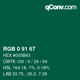 Color code: RGB 0 91 67 | qconv.com