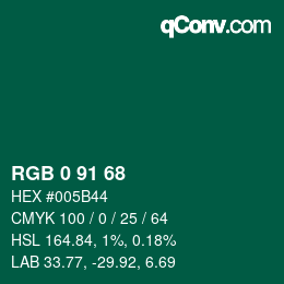 Color code: RGB 0 91 68 | qconv.com