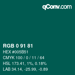 Color code: RGB 0 91 81 | qconv.com