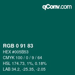 Color code: RGB 0 91 83 | qconv.com