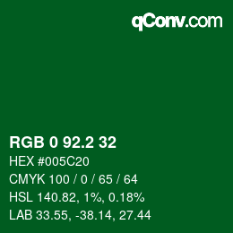 カラーコード: RGB 0 92.2 32 | qconv.com