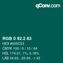 カラーコード: RGB 0 92.2 83 | qconv.com