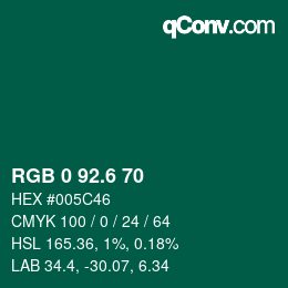 カラーコード: RGB 0 92.6 70 | qconv.com