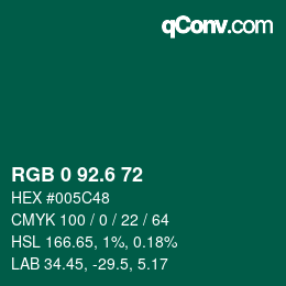 カラーコード: RGB 0 92.6 72 | qconv.com