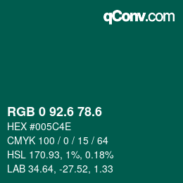 カラーコード: RGB 0 92.6 78.6 | qconv.com
