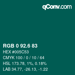 カラーコード: RGB 0 92.6 83 | qconv.com