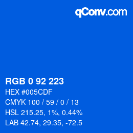 Color code: RGB 0 92 223 | qconv.com