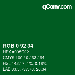 颜色代码: RGB 0 92 34 | qconv.com