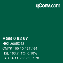 カラーコード: RGB 0 92 67 | qconv.com