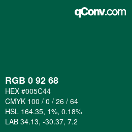 カラーコード: RGB 0 92 68 | qconv.com