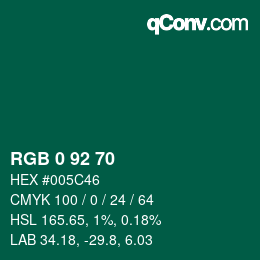 颜色代码: RGB 0 92 70 | qconv.com
