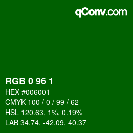 Color code: RGB 0 96 1 | qconv.com