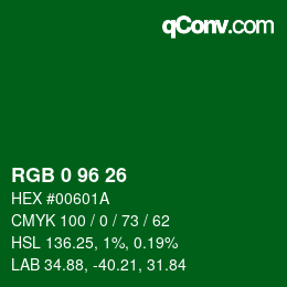 Color code: RGB 0 96 26 | qconv.com