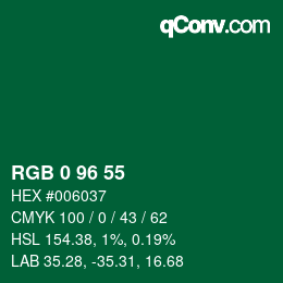 Color code: RGB 0 96 55 | qconv.com