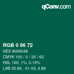 Color code: RGB 0 96 72 | qconv.com