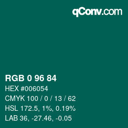 Color code: RGB 0 96 84 | qconv.com