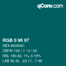 Color code: RGB 0 96 97 | qconv.com