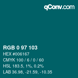Code couleur: RGB 0 97 103 | qconv.com