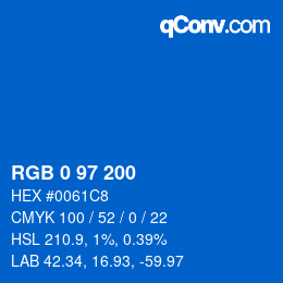 Color code: RGB 0 97 200 | qconv.com