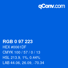 Color code: RGB 0 97 223 | qconv.com