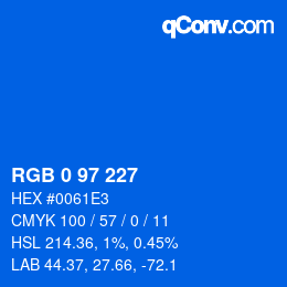 颜色代码: RGB 0 97 227 | qconv.com