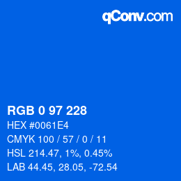 Color code: RGB 0 97 228 | qconv.com