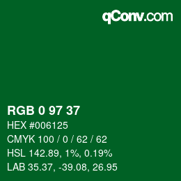 Color code: RGB 0 97 37 | qconv.com