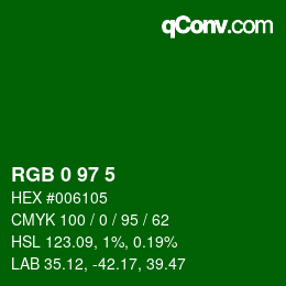 Color code: RGB 0 97 5 | qconv.com