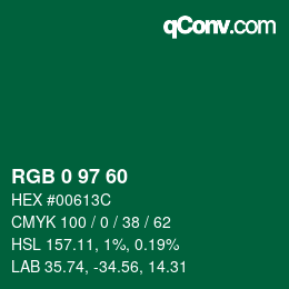 Color code: RGB 0 97 60 | qconv.com