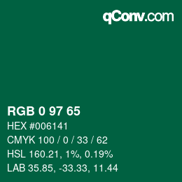 カラーコード: RGB 0 97 65 | qconv.com
