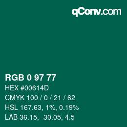 Farbcode: RGB 0 97 77 | qconv.com