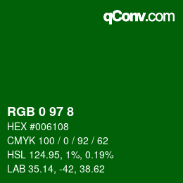 Color code: RGB 0 97 8 | qconv.com