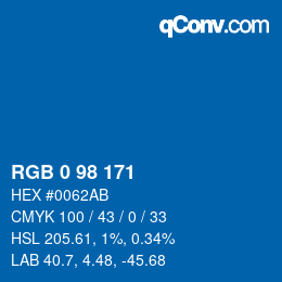 颜色代码: RGB 0 98 171 | qconv.com