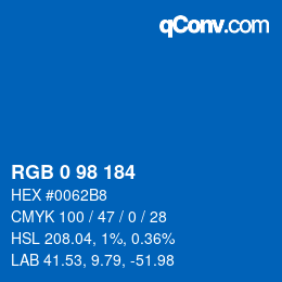 颜色代码: RGB 0 98 184 | qconv.com
