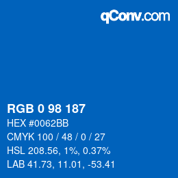 Color code: RGB 0 98 187 | qconv.com