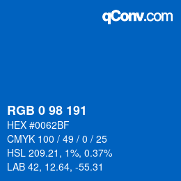 Color code: RGB 0 98 191 | qconv.com