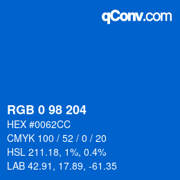 Color code: RGB 0 98 204 | qconv.com