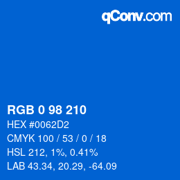 Color code: RGB 0 98 210 | qconv.com