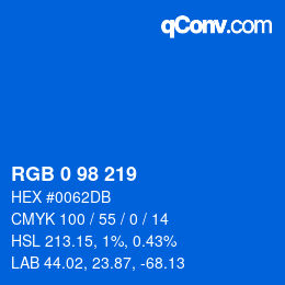 Color code: RGB 0 98 219 | qconv.com