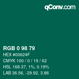 颜色代码: RGB 0 98 79 | qconv.com
