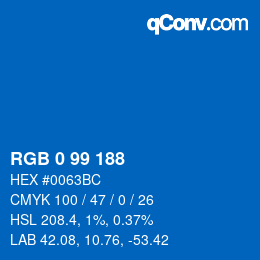 Color code: RGB 0 99 188 | qconv.com