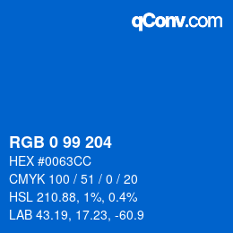 Color code: RGB 0 99 204 | qconv.com