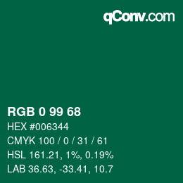 Color code: RGB 0 99 68 | qconv.com