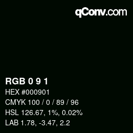 Color code: RGB 0 9 1 | qconv.com