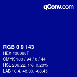 カラーコード: RGB 0 9 143 | qconv.com