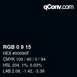 Color code: RGB 0 9 15 | qconv.com
