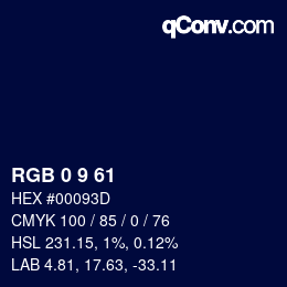 Color code: RGB 0 9 61 | qconv.com