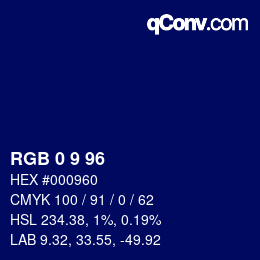 Color code: RGB 0 9 96 | qconv.com